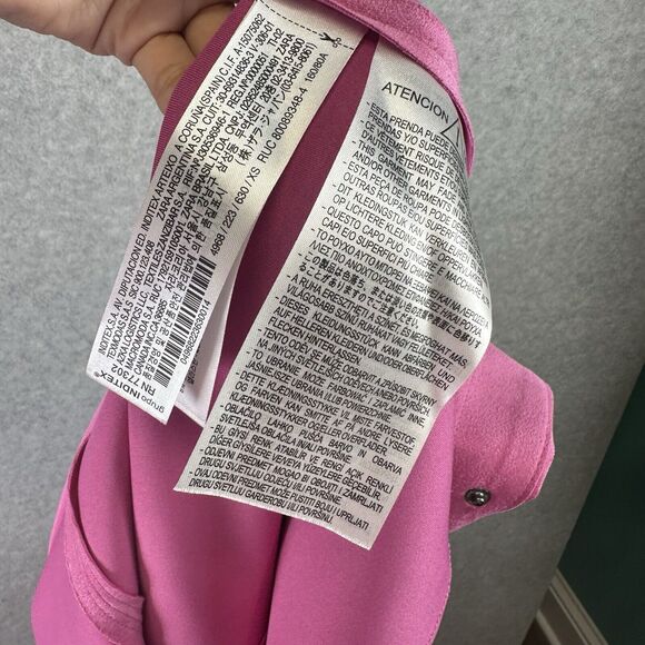 Zara Basic Jacket Women's XS Pink Faux Suede Long Sleeve Snap Front Barbie Biker - Picture 10 of 13
